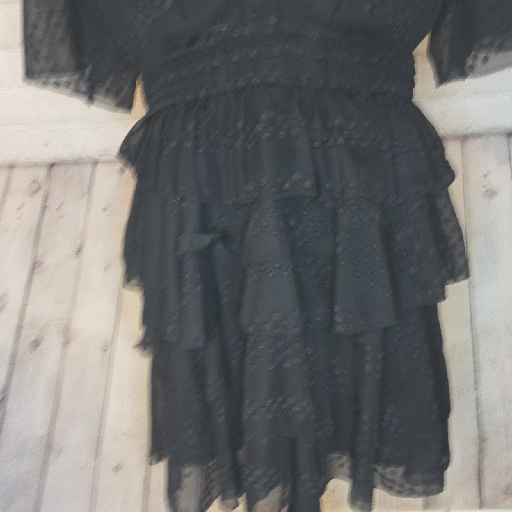 Black Ruffle V-Neck Mini Dress - Picture 10 of 10